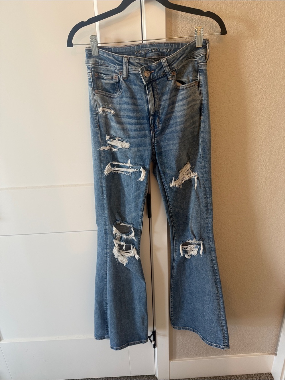 American Eagle Outfitters Distressed Blue Flare Jeans